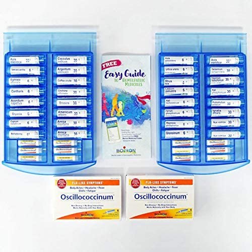 Boiron HomeoFamily Kit with The Essentials - 32 Assorted Homeopathic Tubes, 12 Oscillococcinum Doses, and a Handy Storage Case