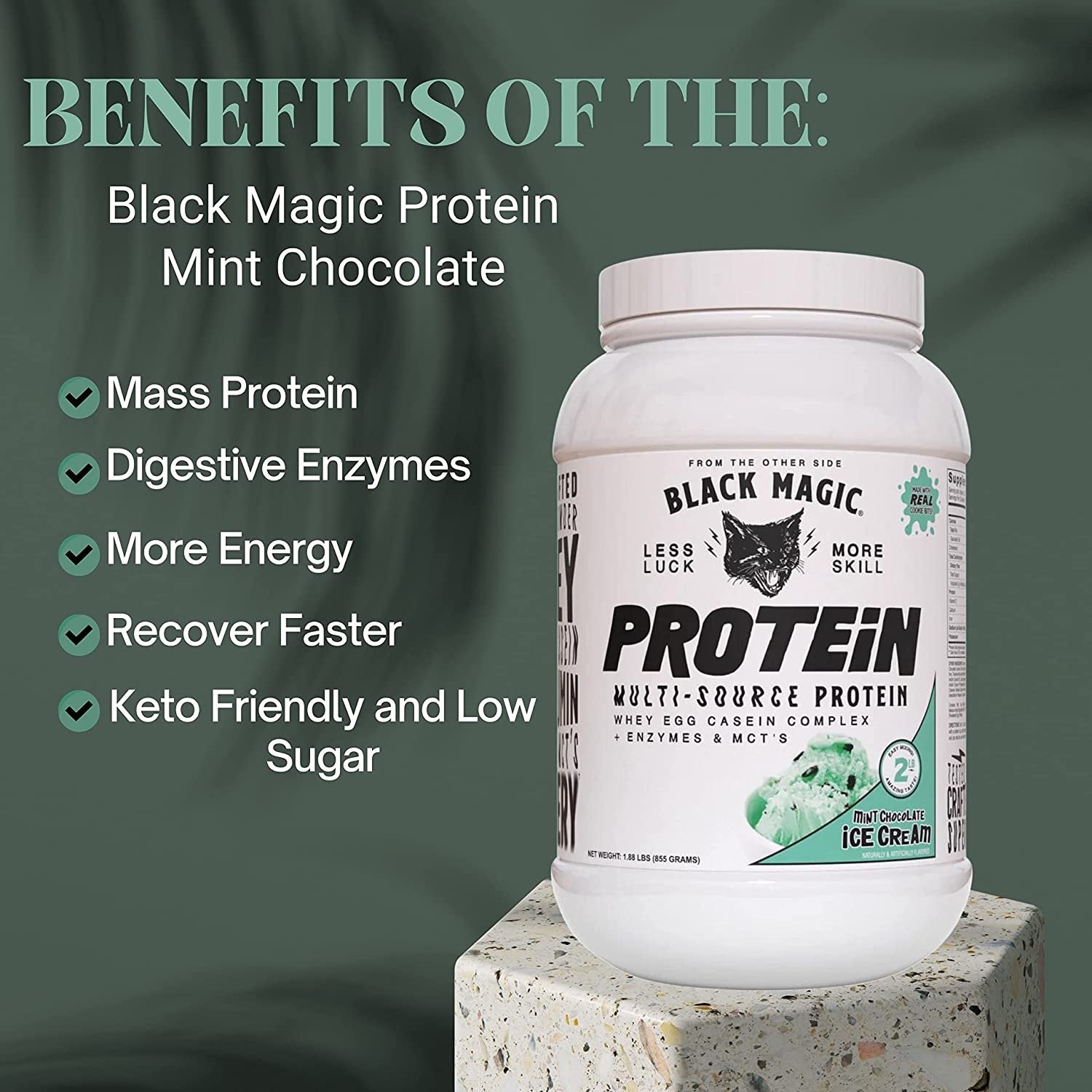 Black Magic Multi-Source Protein - Whey, Egg, and Casein Complex with Enzymes & MCT Powder - Pre Workout and Post Workout - Honey Grahms Protein Powder - 24g Protein - 2 LB with Bonus Key Chain