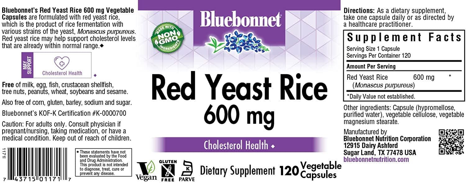 BlueBonnet Red Yeast Rice Supplement, 120 Count