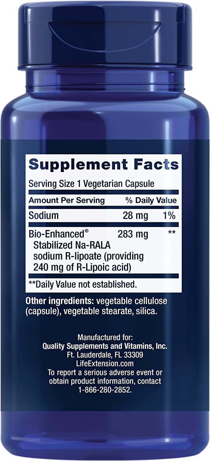Life Extension Super R-Lipoic Acid 240 mg - Supports Cellular Energy - Supplement for Anti-Aging and Liver Health - Non-GMO, Gluten-Free - 60 Vegetarian Capsules
