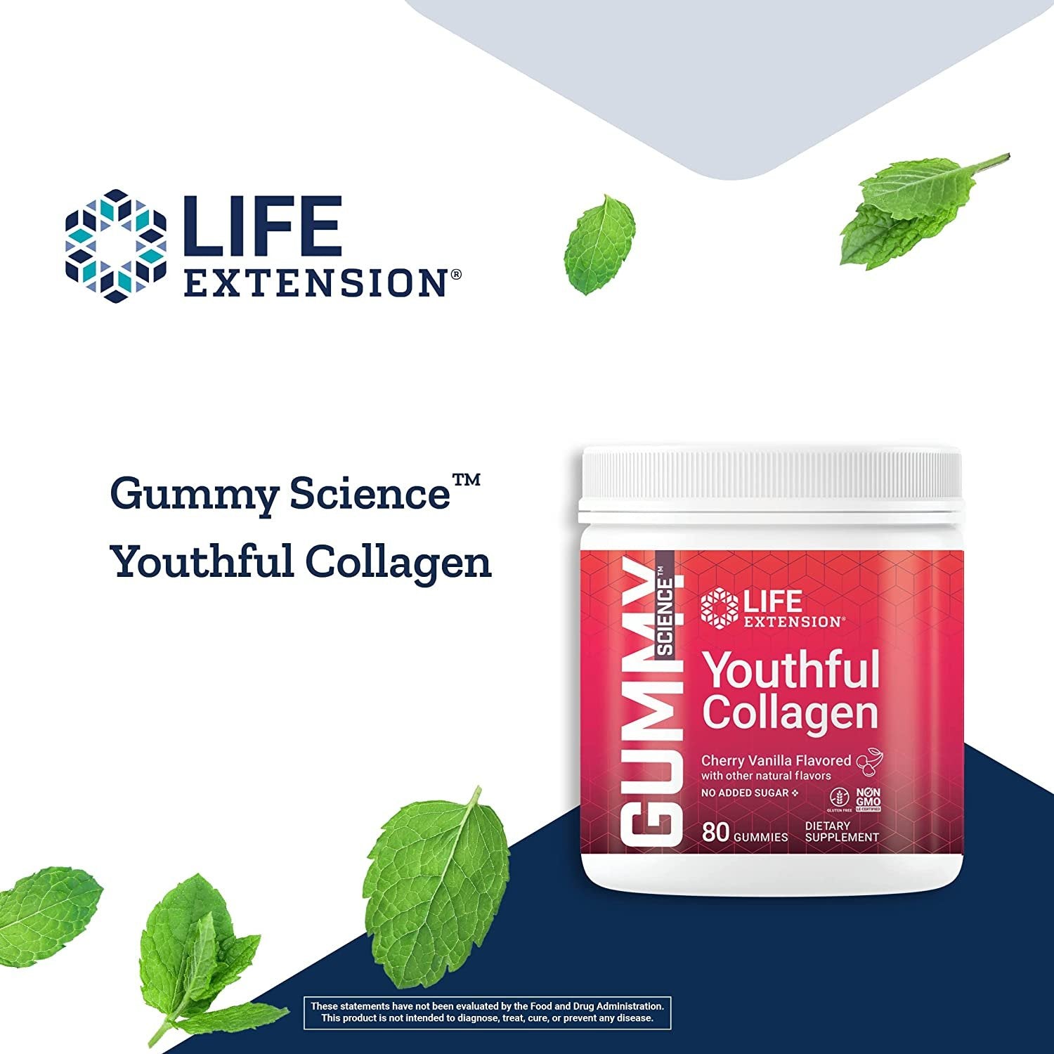 Life Extension Gummy Science Youthful Collagen - Bioactive Collagen Peptides Hyaluronic Acid Supplement Gummies for Skin Health - Cherry Flavor – Non-GMO, Gluten & Sugar Free – 80 Gummies