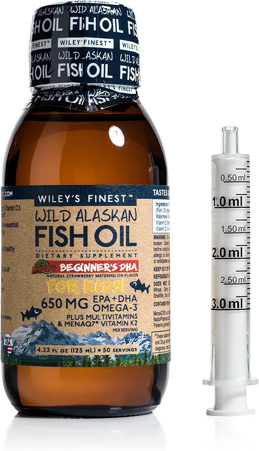 Wiley's Finest Wild Alaskan Fish Oil - Beginner's DHA 650mg EPA + DHA Omega-3 Natural Wild Alaskan Supplement 50 Servings