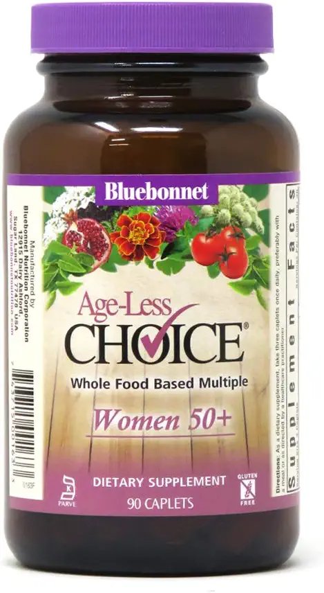 Bluebonnet Nutrition Age-Less Choice Whole Food-Based Multiple for Women 50+, Iron, Dairy & Gluten-Free, Kosher Certified, Vegetarian Friendly, Pink/Purple, 90 Count