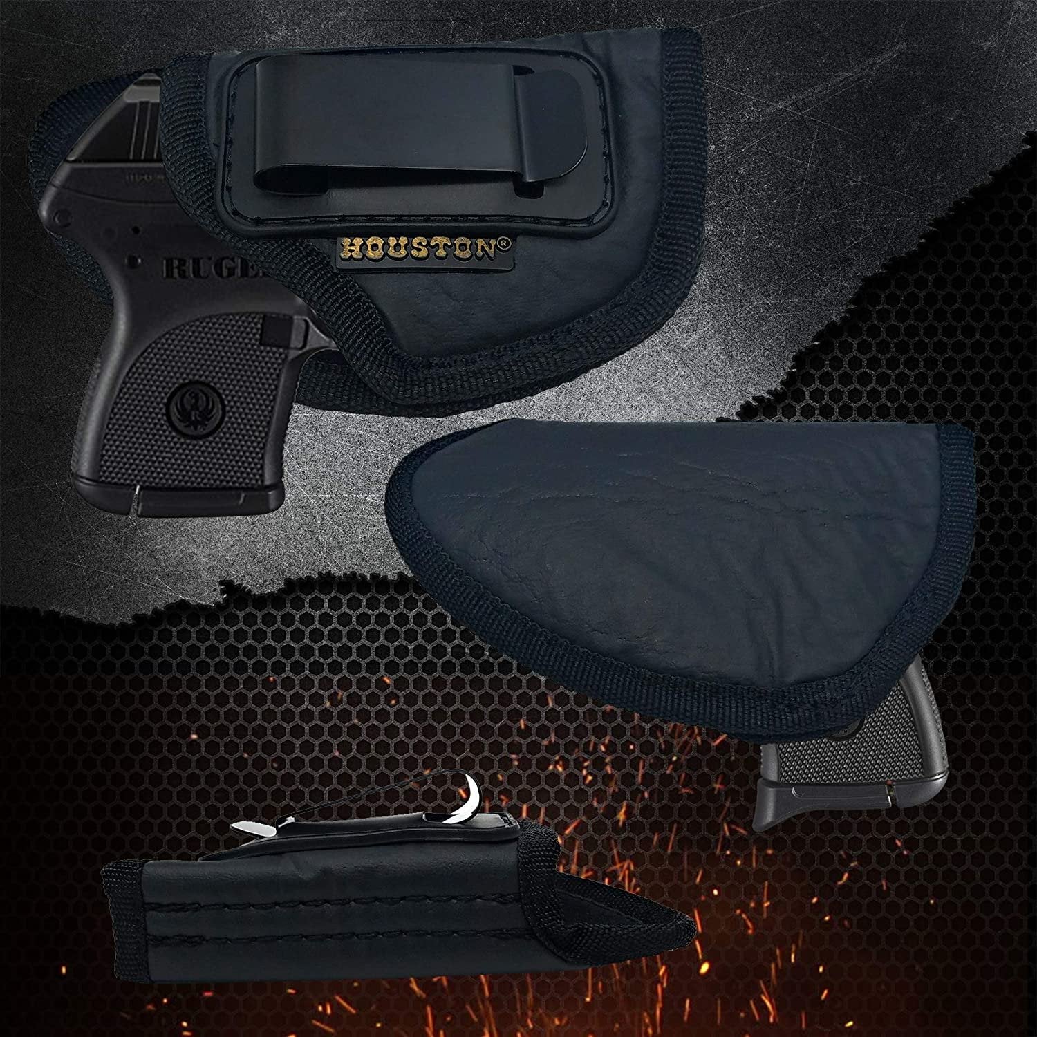 IWB Gun Holster by Houston - ECO Leather Concealed Carry Soft Material | Suede Interior for Maximum Protection | Fits: S&W Bodyguard, Ruger, Taurus TCP, Sig P238, Jimenez JA, PPK .380