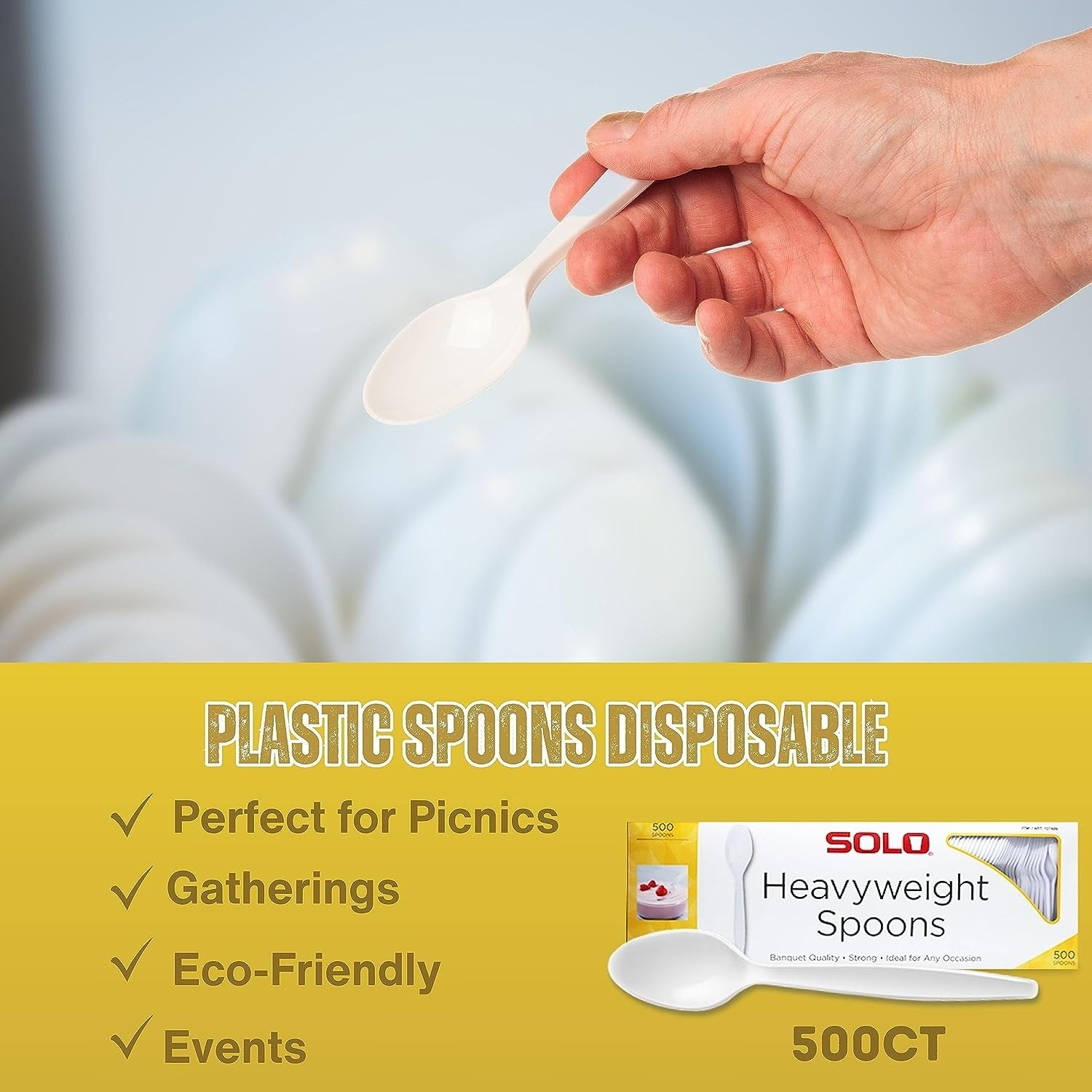 Worldwide Nutrition Bundle 2 Items - SOLO Heavy Duty Plastic Spoons and Disposable Spoons Plastic Cutlery White Colored Plastic Spoons Bulk of 500 Count 6 Inch Spoons with Multi-Purpose Keychain