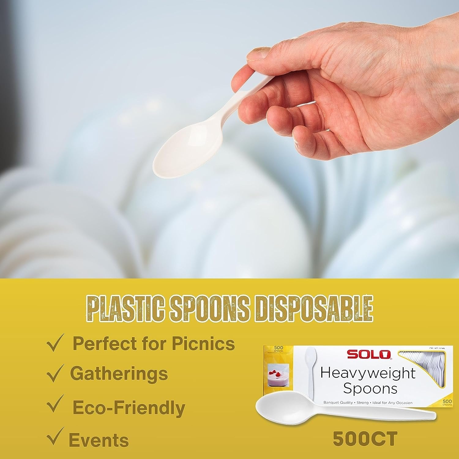 Solo Heavyweight Disposable 6-inch White Spoons Plastic Cutlery - 1 Box of 500ct with WWN Multi-Purpose Keychain