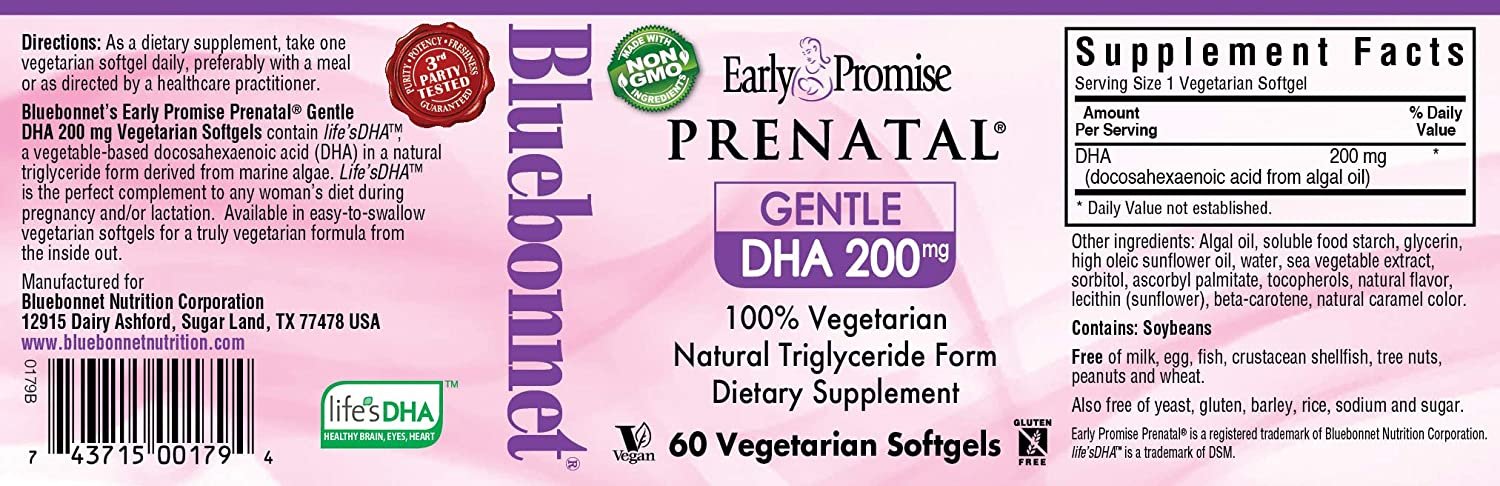 BlueBonnet Early Promise Prenatal Gentle DHA 200 mg Vegetable Capsules, 60 Count ('743715001794)