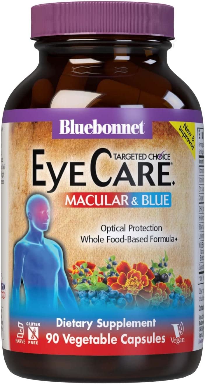 Bluebonnet Nutrition Targeted Choice Eye Care, Supports Eye Health and Macular Protection, Gluten & Dairy Free, Kosher-Certified, Vegan, 45 Servings, Light Grey, Macular & Blue, 90 Count