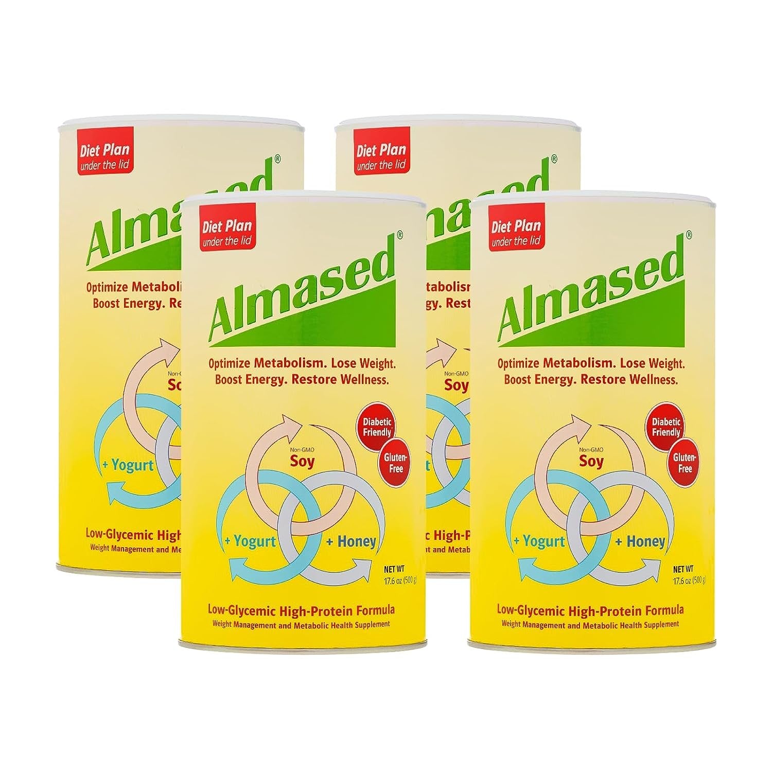 4 Packs Original Almased Meal Replacement Shake - Low-Glycemic High Plant Base Protein Powder- Nutritional Weight Health Support Supplement