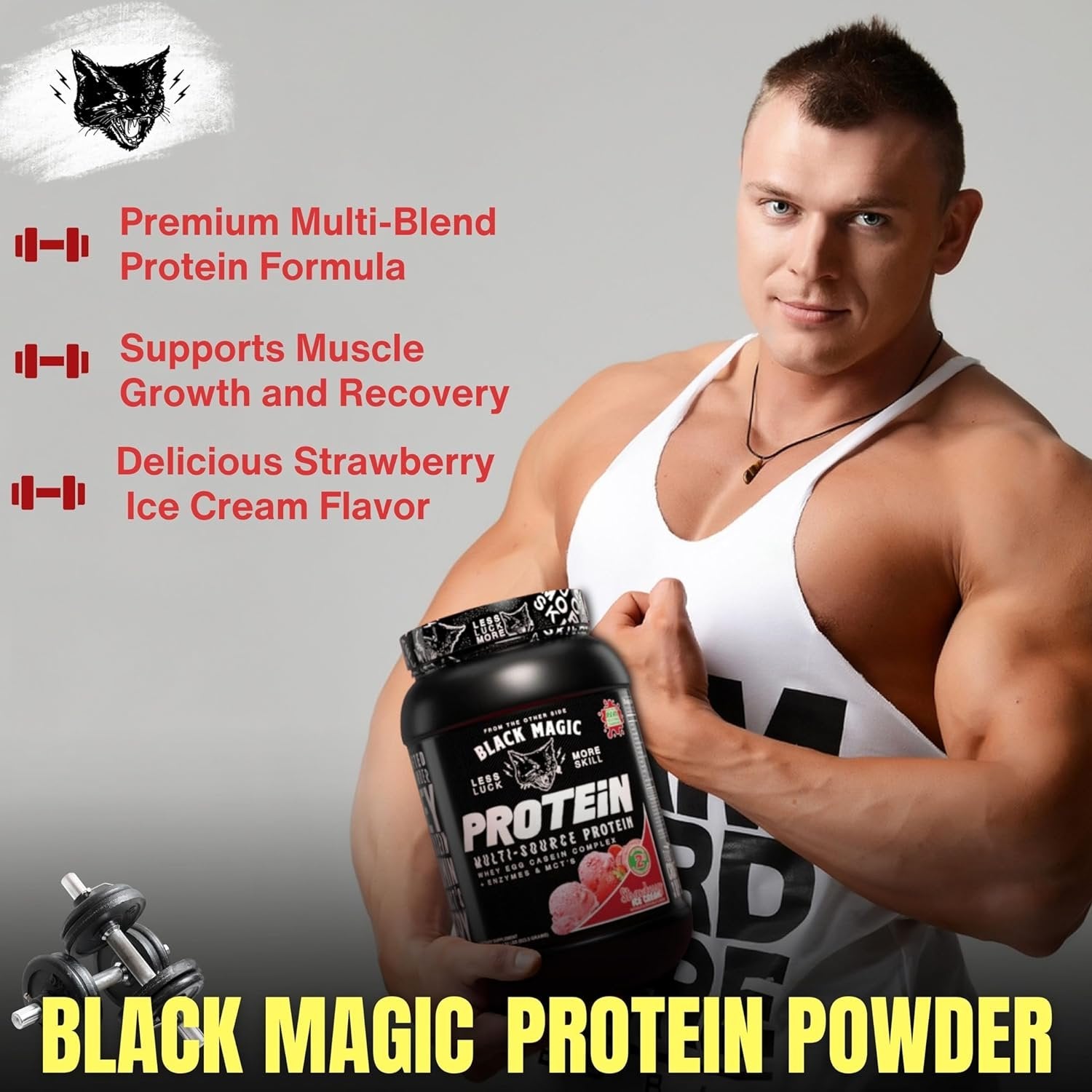 Black Magic Supply Multi- Source Protein Powder - Whey Egg Casein Complex - Enzymes & MCT's - Strawberry Ice Cream Flavor - 2 lbs