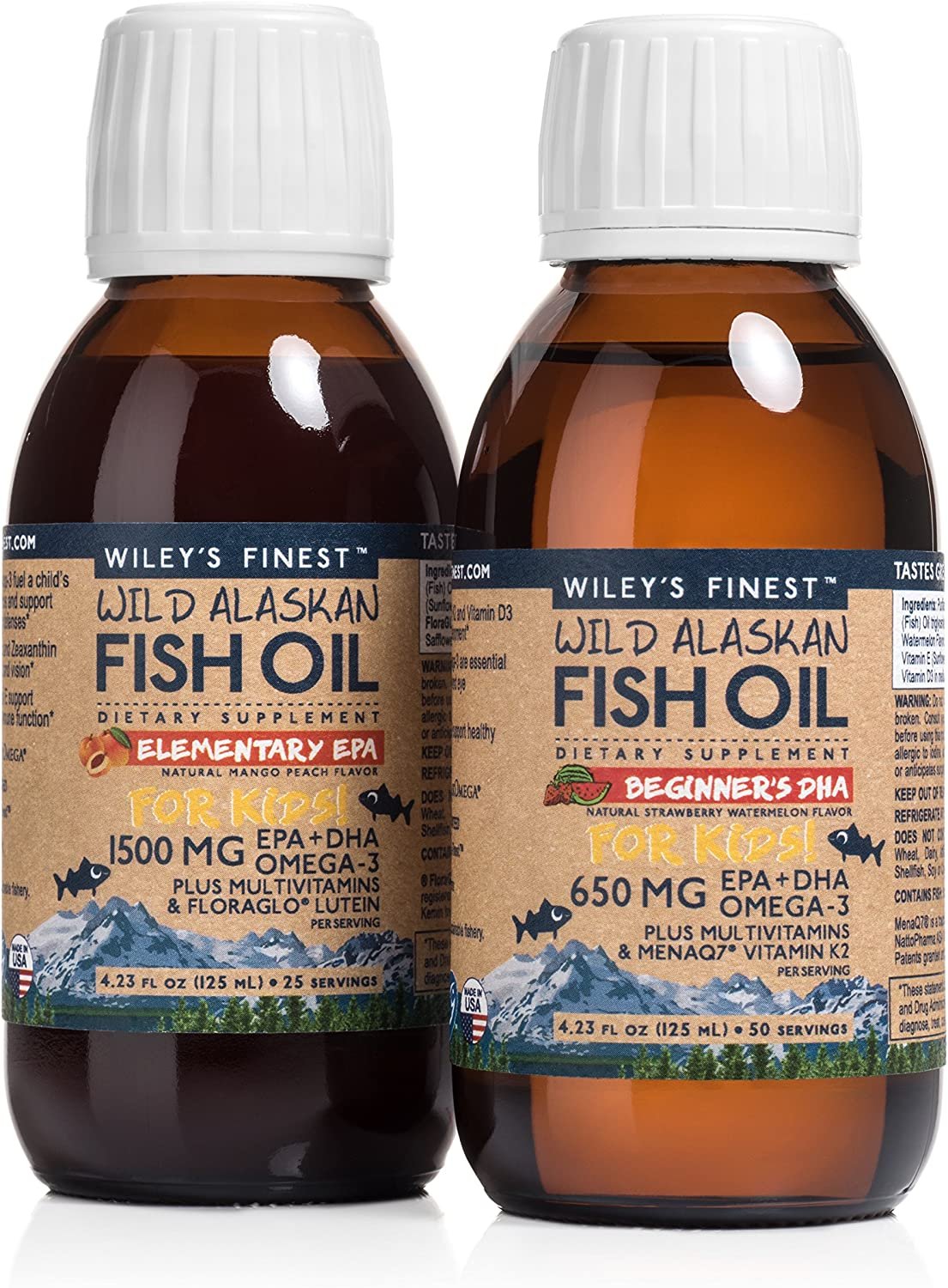 Wiley's Finest Wild Alaskan Fish Oil - Beginner's DHA 650mg EPA + DHA Omega-3 Natural Wild Alaskan Supplement 50 Servings