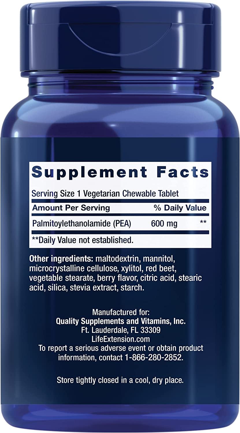 Life Extension Pea Discomfort Relief (Berry Flavor) for Occasional Minor Pain & Discomfort – Palmitoylethanolamide Supplement Pills - Gluten-Free, Non-GMO, Vegetarian – 60 Chewable Tablets