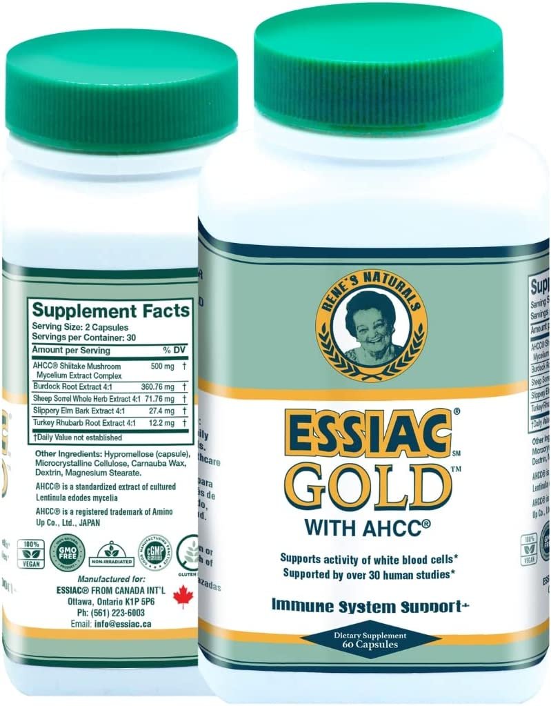 Essiac Gold Extract with AHCC Supplement Mushroom Extract for Enhanced Immune Support – 60 Capsules | Powerful Antioxidant Blend to Help Promote Overall Health & Well-Being