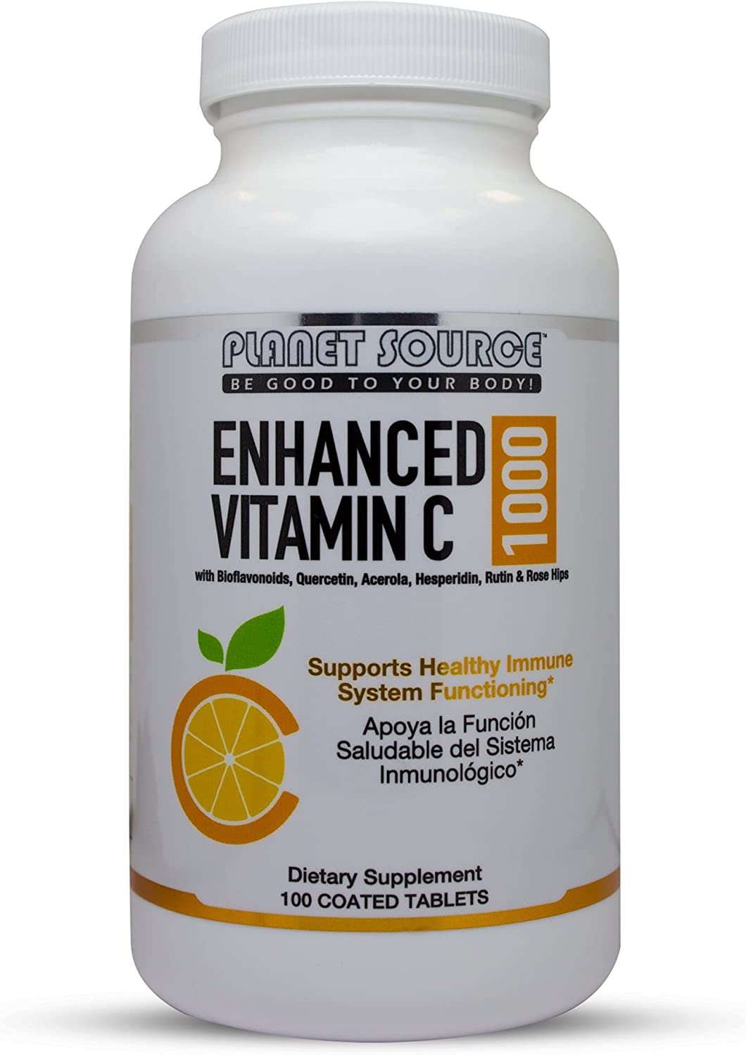 Enhanced Vitamin C 1000 mg -100 Coated Tablets - Natural, Acerola, Citrus Bioflavonoids, Rose Hips, Rutin, Quercetin & Hesperidin for Increased Absorption - Advanced Immune Support - Non-GMO
