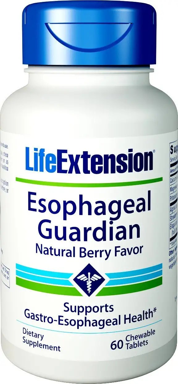 Life Extension Esophageal Guardian Berry Flavor - Digestive Health - Gastric Support - Non-GMO, Gluten-Free - 60 Vegetarian Chewable Tablets