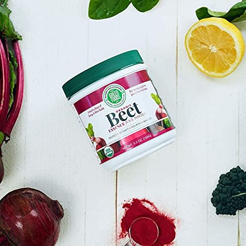 Green Foods - Organic Beet Essence Juice Powder- Nitric Oxide Super Food, Wholefood Antioxidant, Natural Pre Workout, Energy, Endurance, Detox, Heart Health 5.3oz (30 Servings) with Bonus Key Chain