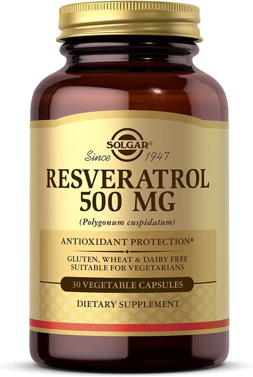 Solgar Resveratrol 500 mg - Antioxidant Protection - Gluten, Dairy Free - 30 Ct