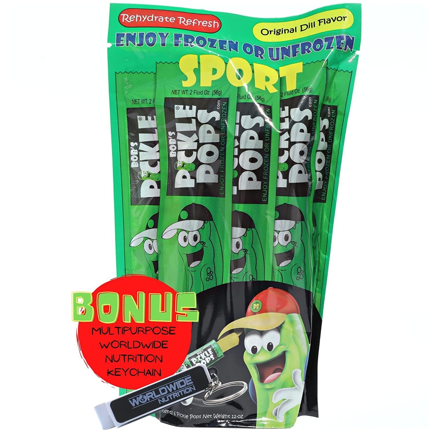 Bobs Pickle Pops Mucho Macho Original Dill - Electrolytes Freezer Pops Pre Workout Hydration - Athlete Recovery Pickle Juice for Leg Cramps with Multi Purpose Key Chain