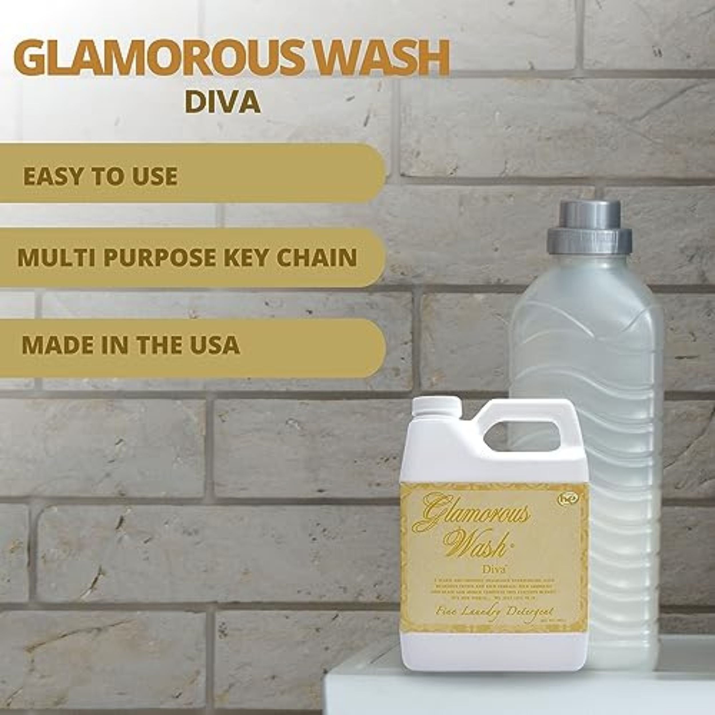 Tyler Candle Company Glamorous Wash Diva Fine Laundry Liquid Detergent - Hand and Machine Washable - 907g  (32 fl oz) - Pack of 1 with Multi-Purpose Keychain