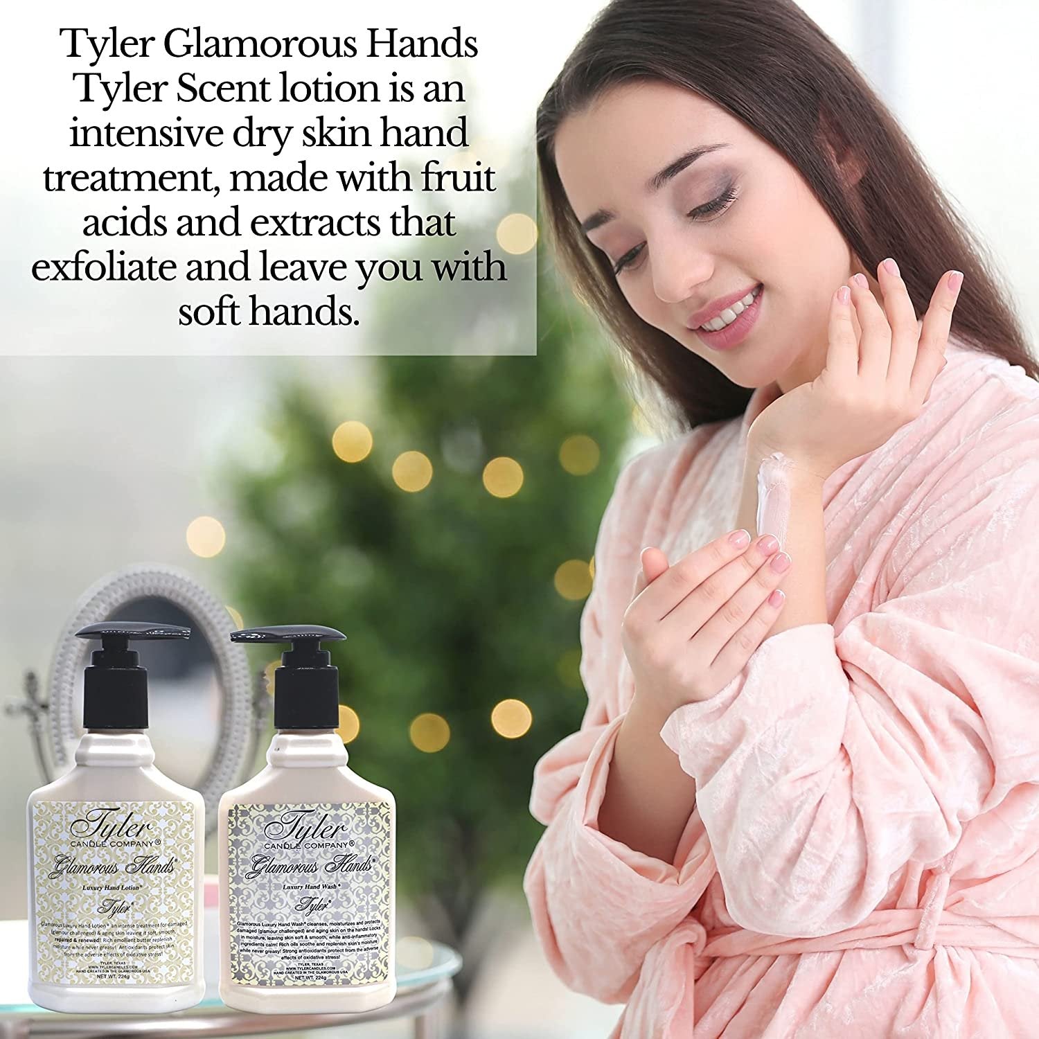 Worldwide Nutrition Tyler Candle Company Tyler Scented Glamorous Hand Wash and Hand Lotion Gift Set - Pack of 2, 8 Oz Tyler Scented Hand Cream Pump Bottles for Luxury Skin Care with Bonus Key Chain