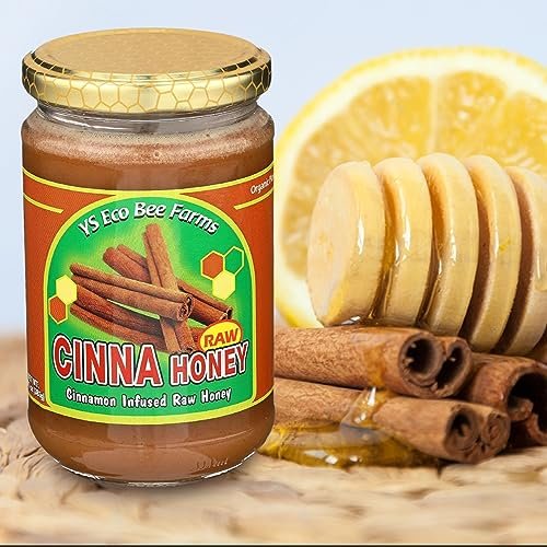 YS BEE FARMS Raw Cinnamon Infused Honey - A Wholesome Blend of Unprocessed Sweetness and Natural Cinnamon Warmth, Sourced from YS Eco Bee Farms, in a Convenient 13 oz Jar