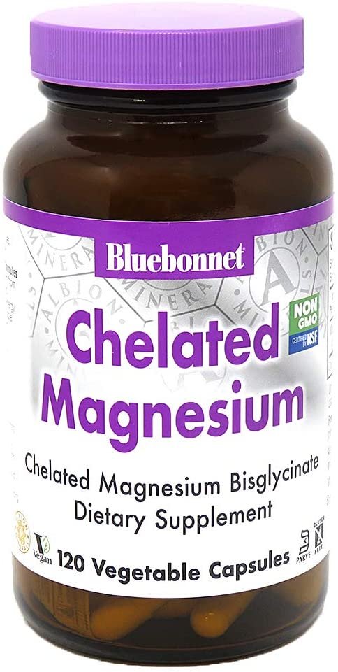 Bluebonnet Nutrition Albion Chelated Magnesium Vegetable Capsule, 200mg, 120 Vegetable Capsule, 2 Month Supply