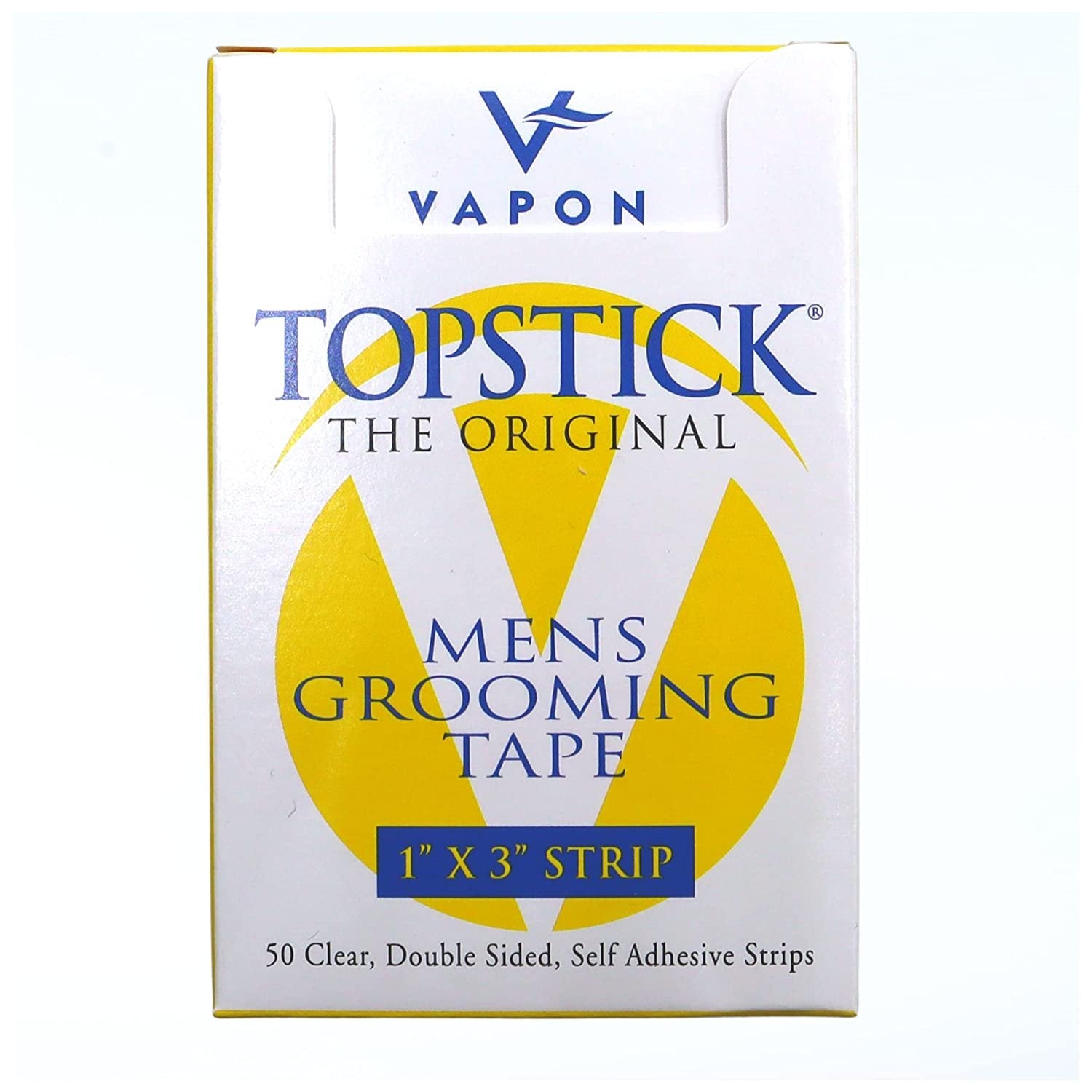 Vapon Topstick - The Original Men's Grooming Tape - 150 Count 3 Boxes - 1" x 3" Double Sided, Self Adhesive, Clear Tape for Toupee and Wig Adhesion - Hypo Allergenic, Waterproof, and Latex Free