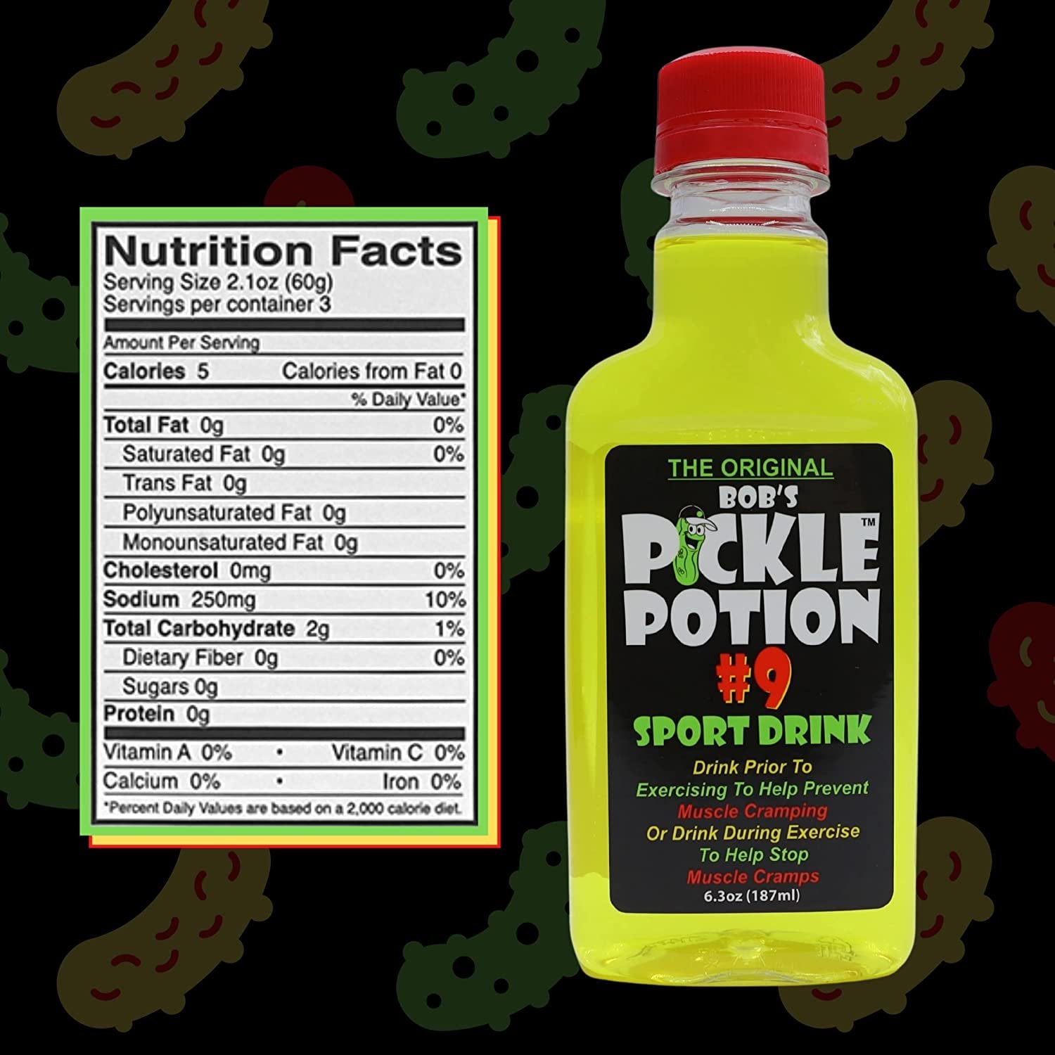 Bob's Pickle Potion #9 Sport Drink - 6.3 Oz 187ml - Individual Pickle Juice Bottles - Sports Drink for Post or Pre Workout - Muscle Cramp Support Pickle Juice Drink