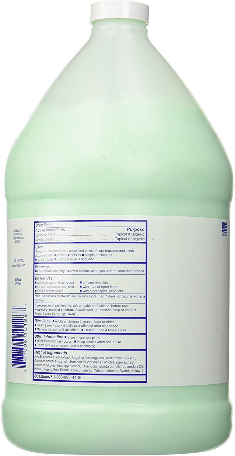 China Gel - A Topical Pain Reliever - Green - Herbal Therapeutic Massage - for  Arthritis, Simple Backache, Muscle Strains, Sprains - 128oz (3.78L)