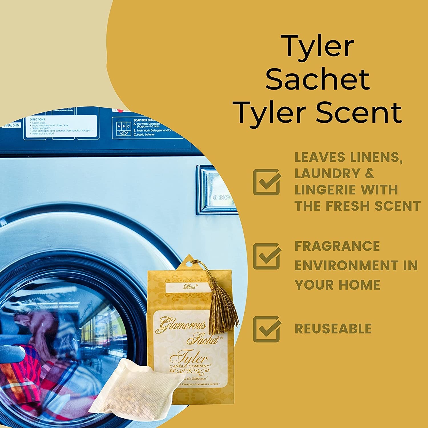 Tyler Candle Company Diva Dryer Sheet Sachets - Glamorous Reusable Dryer Sheets - Sachets for Drawers and Closets - 1 Pack, 4 Sachets, Dryer, Home, or Personal Sachet, with Bonus Key Chain