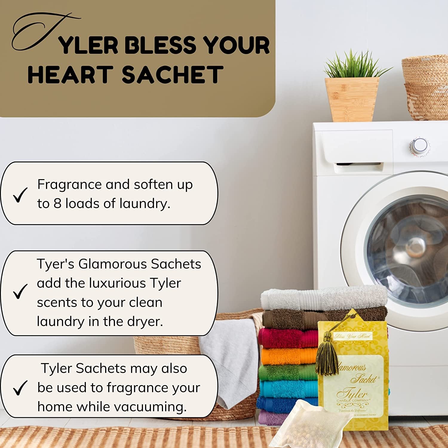 Tyler Candle Company Bless Your Heart Dryer Sheet Sachets - Glamorous Reusable Dryer Sheets - Sachets for Drawers and Closets - 2 Pack of 4 Sachets, Dryer, Home, or Personal Sachet, w Bonus Key Chain