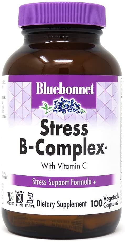 Bluebonnet Nutrition Stress Relief B Complex Vegetable Capsules, Vitamin B6, B12, Biotin, Folate, Vegan, Gluten & Soy & Milk Free, Kosher, Unflavored, 100 Count