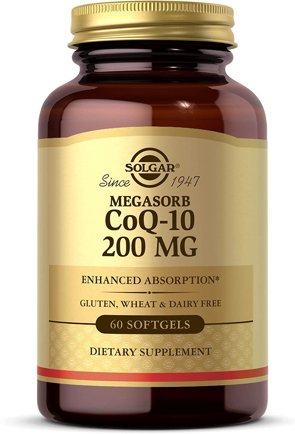 Solgar Megasorb CoQ-10 200 mg, 60 Softgels - Supports Heart & Brain Function - Coenzyme Q10 Supplement - Enhanced Absorption - Gluten Free, Dairy Free - 60 Servings