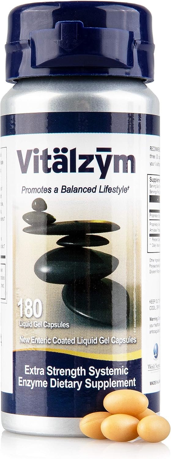 VITÄLZYM Proteolytic Systemic Enzymes Liquid Gel Capsules with Serrapeptase, Immune and Joint Support, Natural Ache Relief Plus Fertility Supplement - Pack of 1