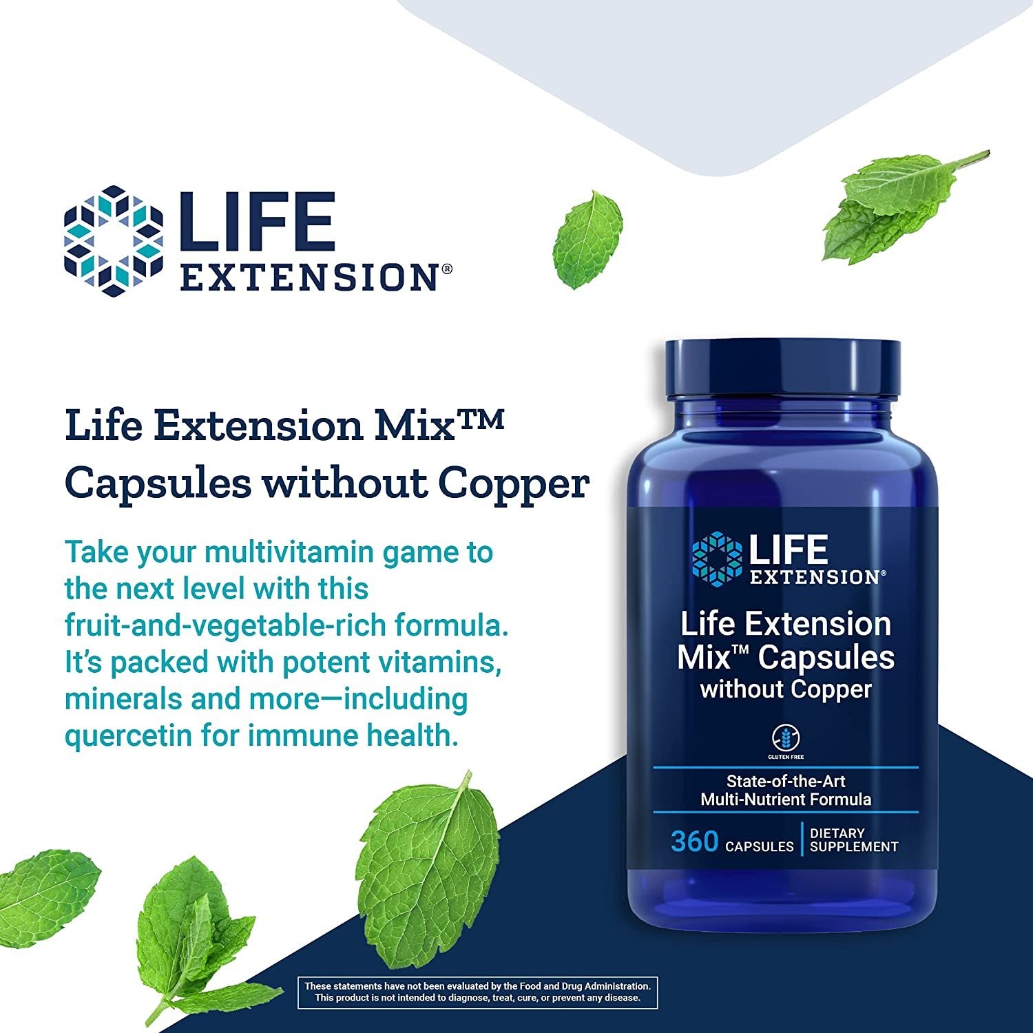 Life Extension Mix Capsules without Copper - High-Potency Vitamin, Mineral, Fruit & Vegetable Supplement - Complete Daily Veggies Blend Pills For Whole Body Health Support - Gluten Free - 360 Counts