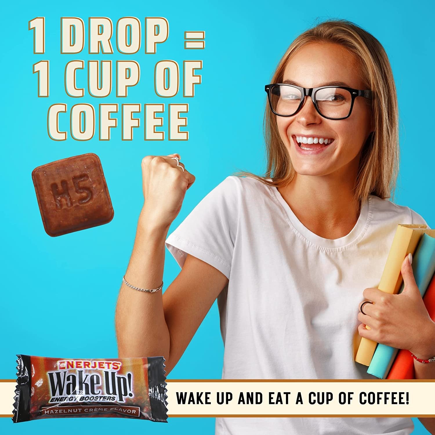 Enerjets Wake Up Energy Booster Caffeinated Drops - Instant Coffee Energy Supplements - Hazelnut Creme Flavor - Pack of 12, 12 Drops Per Package with Keychain