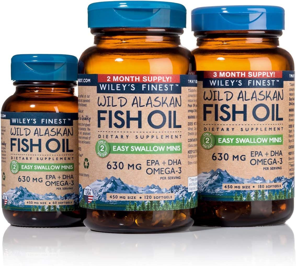 Wild Alaskan Omega-3 Fish Oil - Easy Swallow Minis 2X Double Strength 630mg EPA + DHA Natural Supplement 180 Mini Softgels