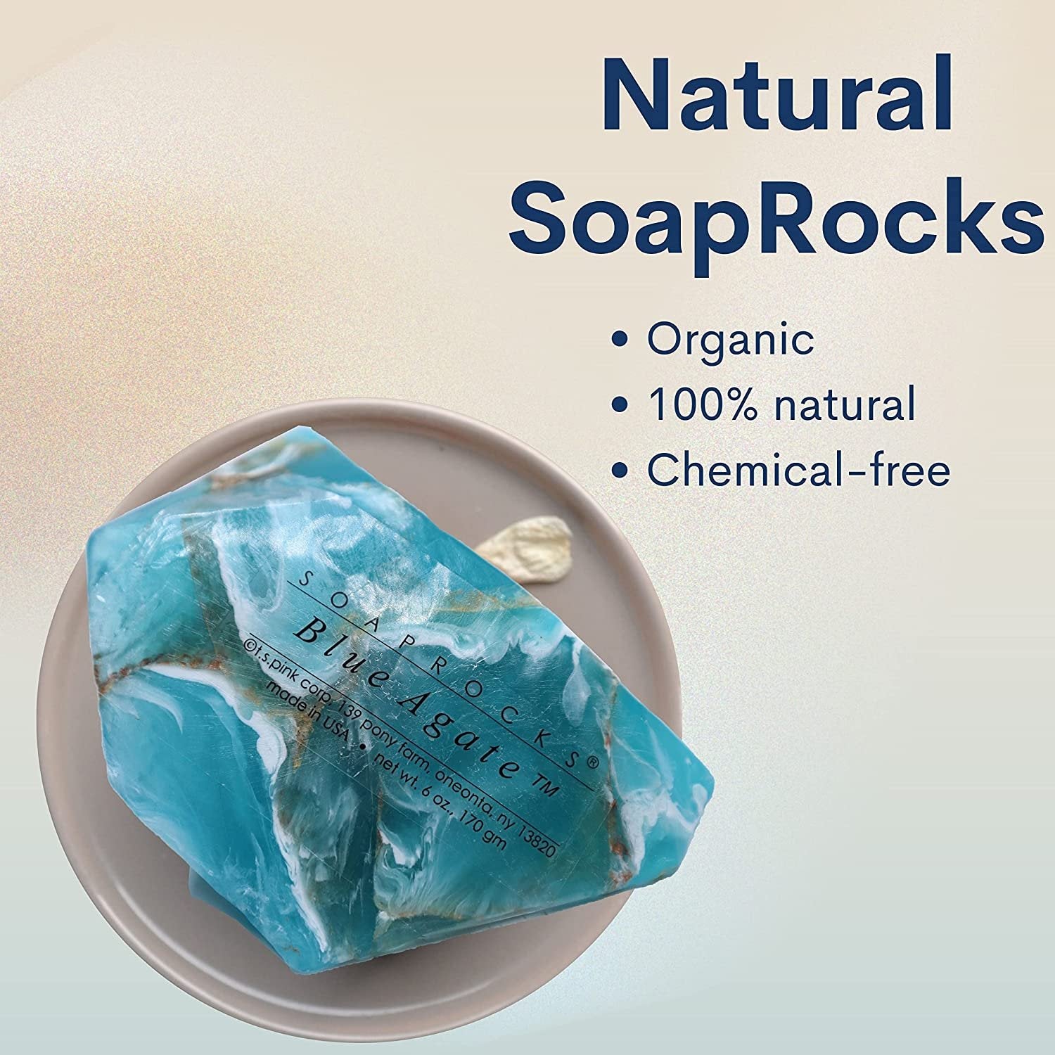 TS Pink Blue Agate SoapRocks - Bar Soap for Bath, Body, Face & Hand soap - Bathroom Decor & Bubble Bath Home Essentials - Bathroom Soap Gifts for Women & Men Gift Set - 6oz Bar with Bonus Key Chain