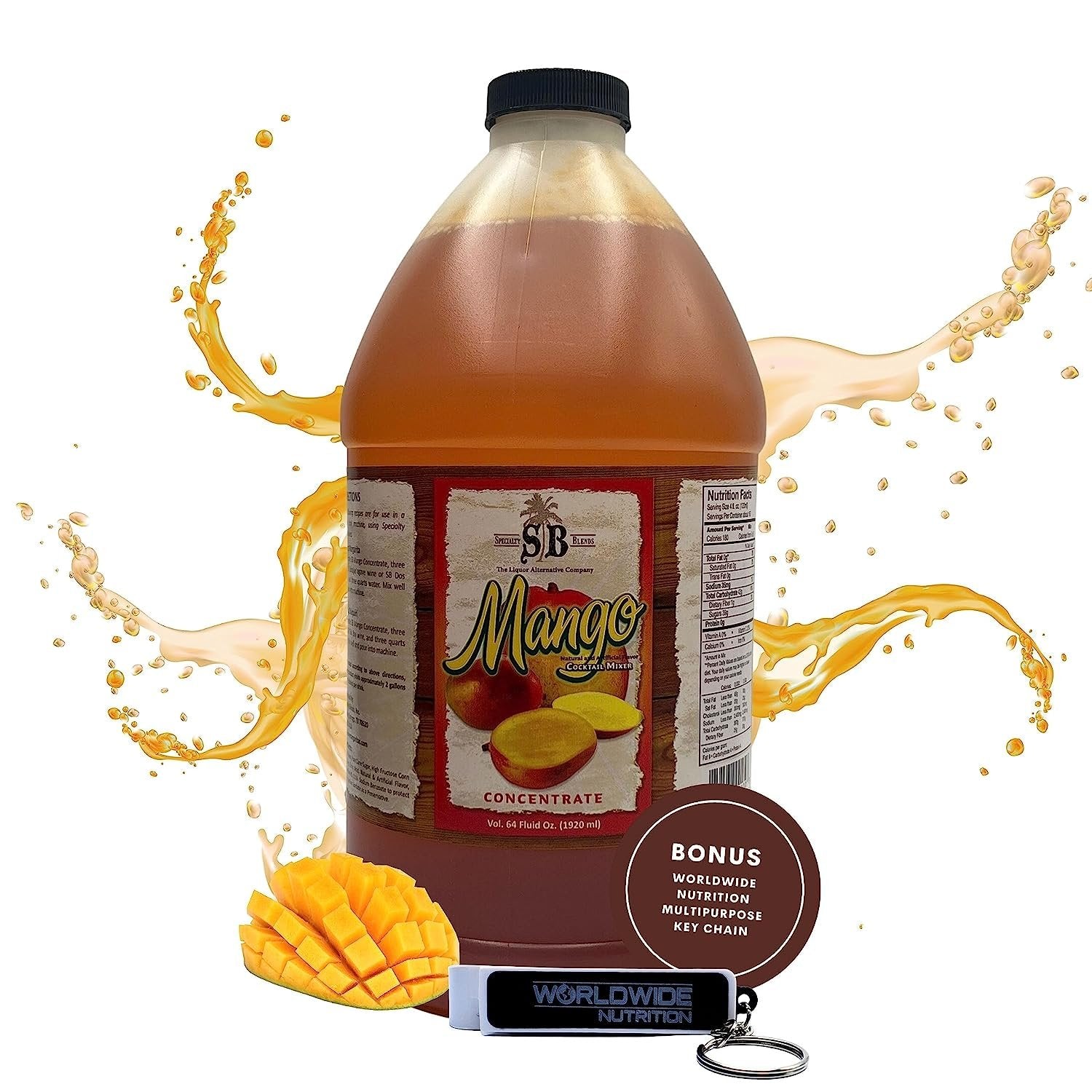 Specialty Blends Mango Syrup For Drinks - Cocktail Syrup Margarita Mix Concentrate, Made with Organic Mango 1/2 Gallon Drink Mix (Pack of 1) - with Bonus Worldwide Nutrition Multi Purpose Key Chain