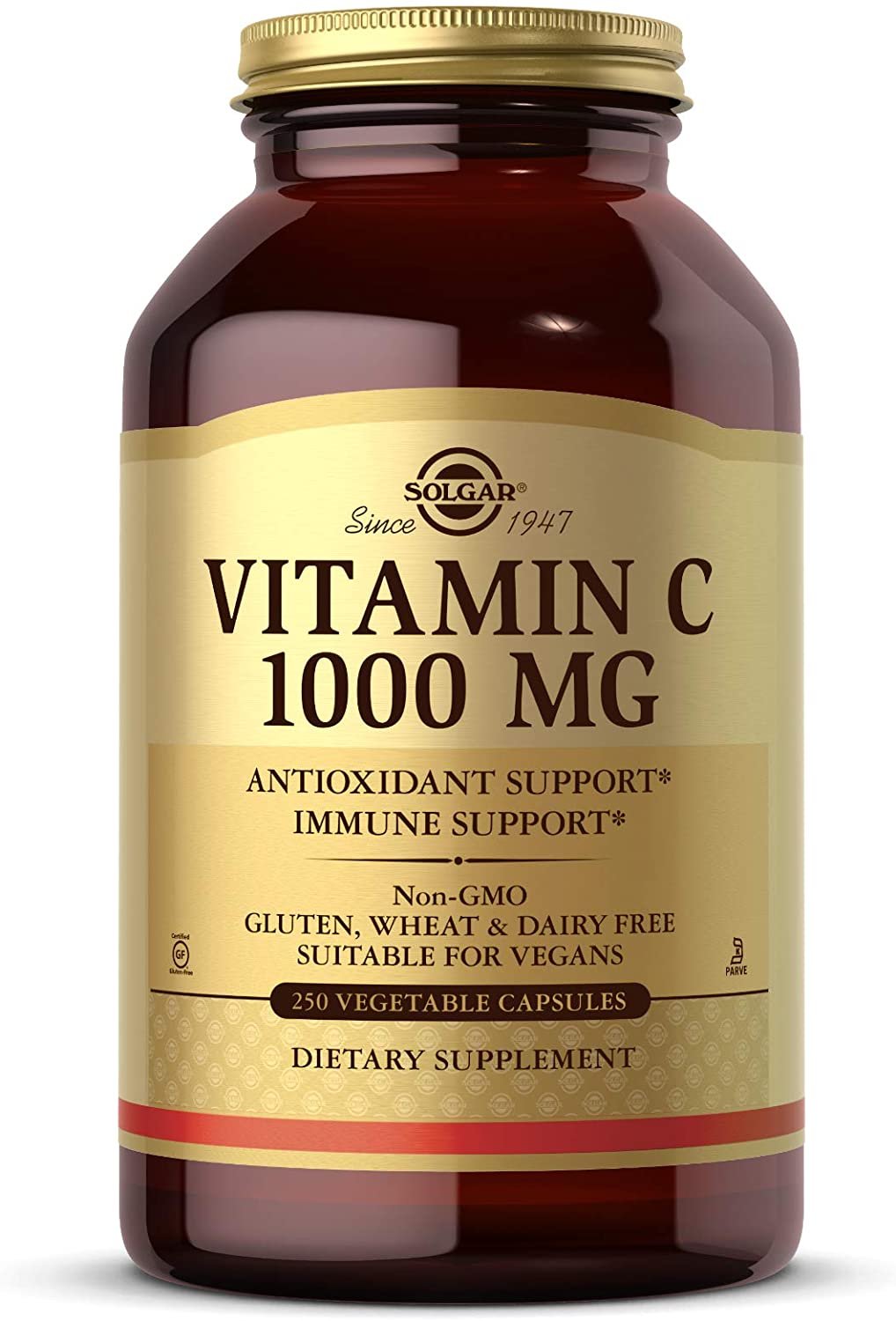 Solgar Vitamin C 1000 mg, 250 Vegetable Capsules - Antioxidant & Immune Support - Overall Health - Healthy Skin & Joints - Bioflavonoids Supplement - Non GMO, Vegan, Gluten Free, Kosher - 250 Servings