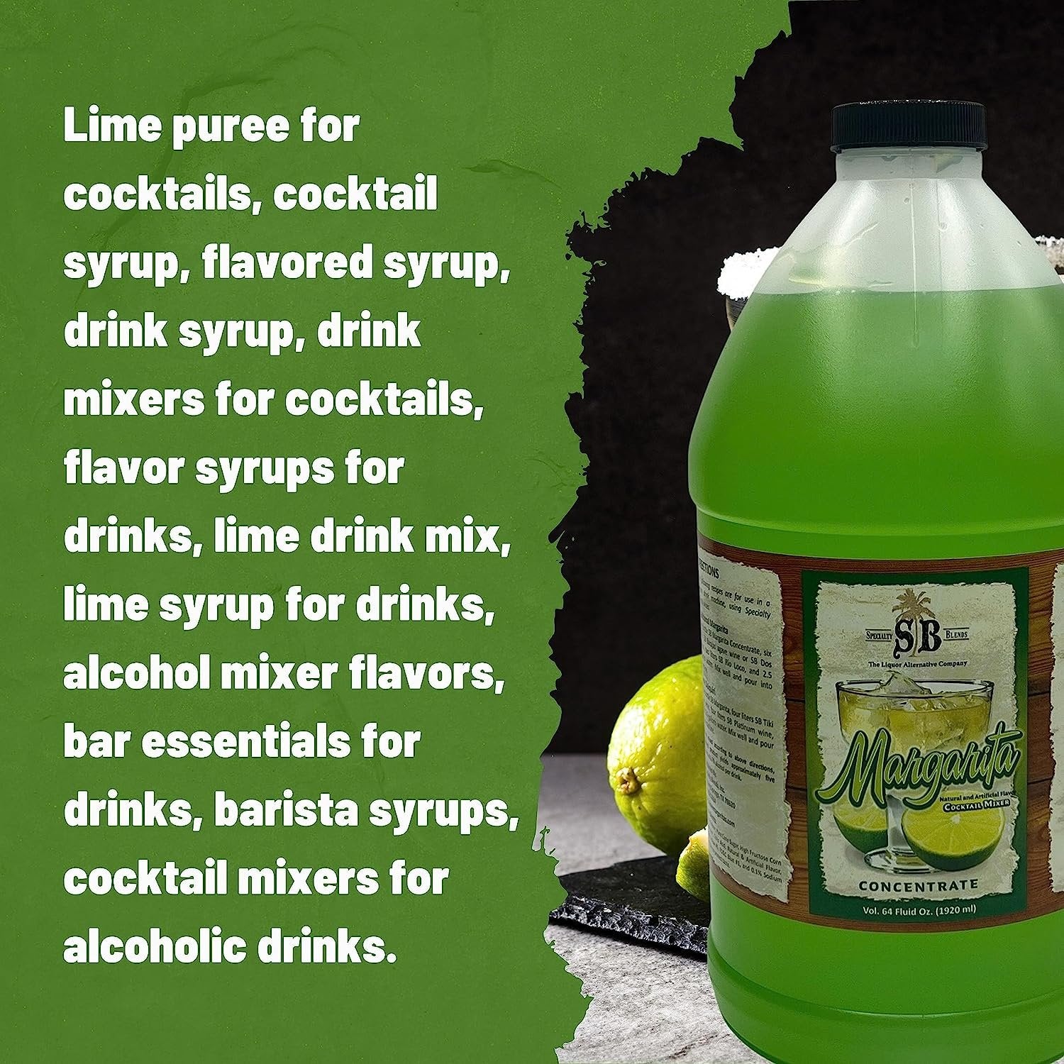 Specialty Blends Margarita Lime Drink Mixers And Syrups - Margarita Mix Lime Concentrate, Organic Lime 1/2 Gallon Drink Mix (Pack of 1) - with Bonus Worldwide Nutrition Multi Purpose Key Chain