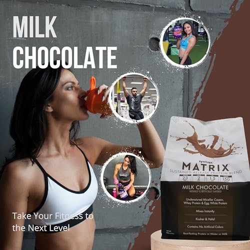 Syntrax Bundle, 2 Items: Matrix Milk Chocolate Whey Casein Blend Protein Powder - Instant Mix High Protein Powder 5lb Kosher and Halal Whey Protein with Worldwide Nutrition Keychain