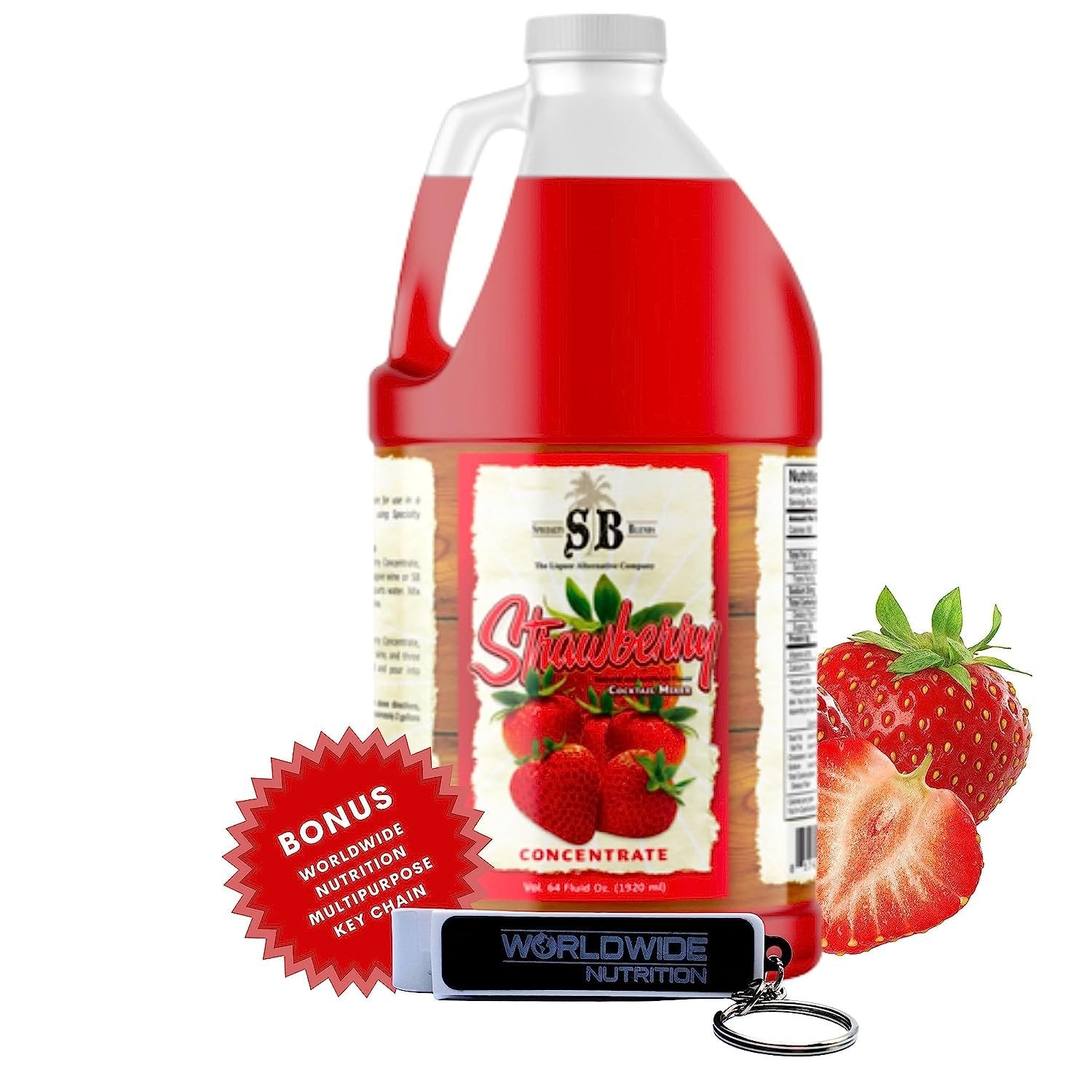 Specialty Blends Strawberry Syrup Margarita Mix Concentrate, Made with Organic Strawberries 1/2 Gallon Drink Mix (Pack of 1) - with Bonus Worldwide Nutrition Multi Purpose Key Chain