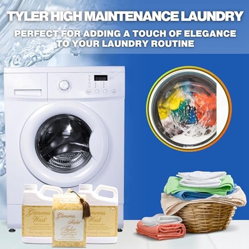 Tyler Candle Company High Maintenance Laundry 3 Pack - 2 Bottles of 16oz Glamorous Wash Laundry Detergent, 1 Pack of 4 Dryer Sheet Sachets & Multi-Purpose Key Chain