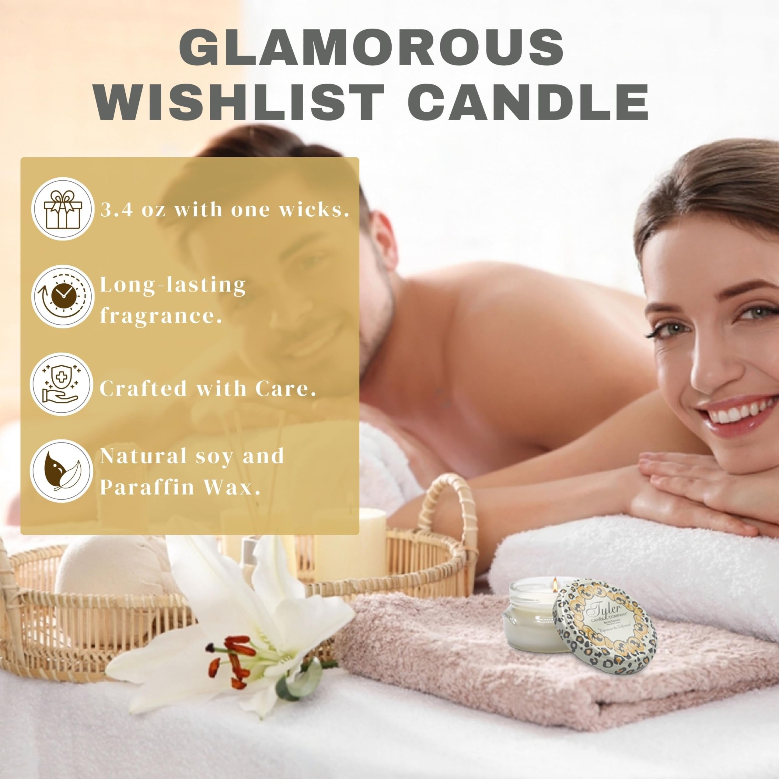 Tyler Candle Company Wishlist Candles - Luxuriously Fall Scented Candle with Essential Oils - 3.4 oz Extra Large White Candle and Multi-Purpose Key Chain
