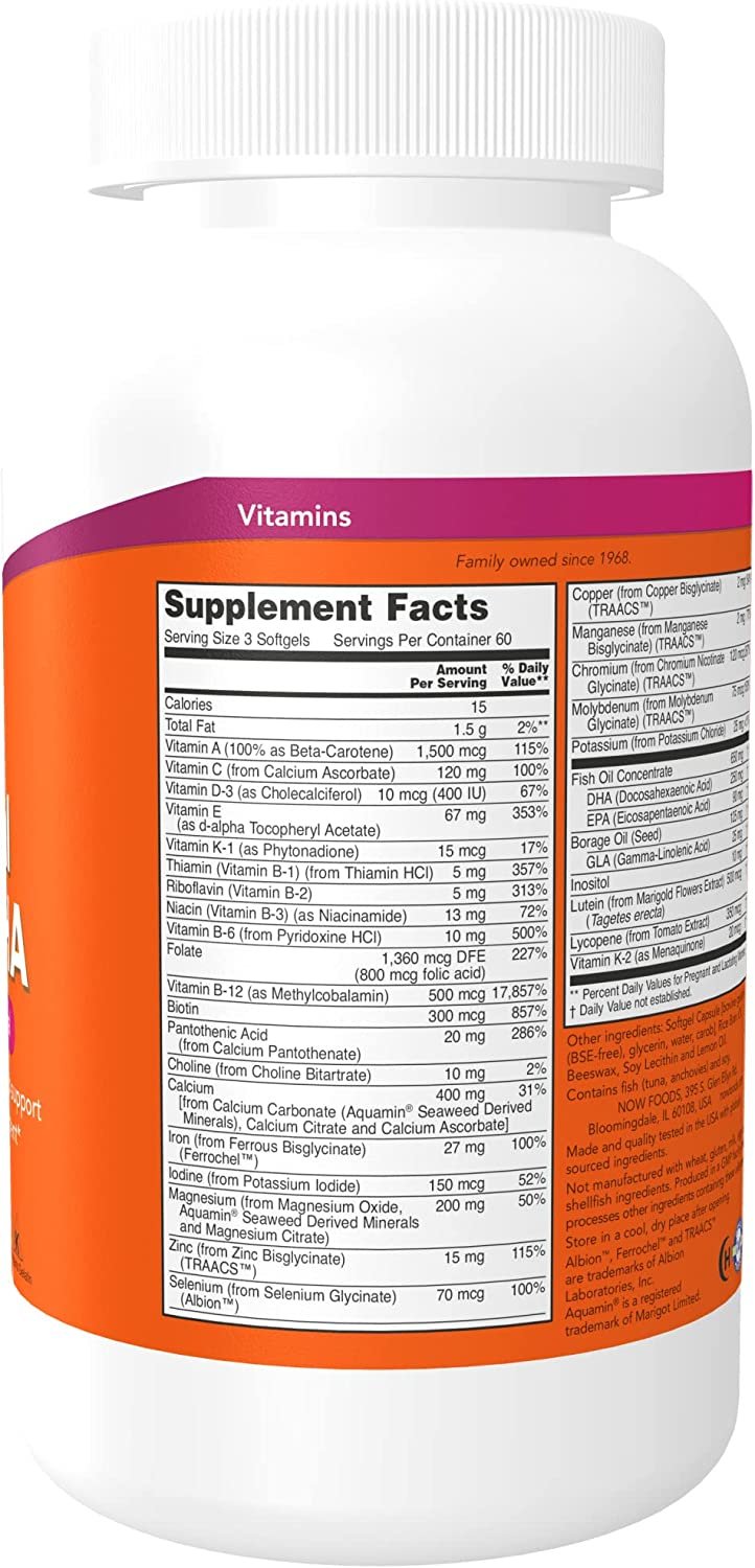 NOW Supplements, Prenatal Gels + DHA with 250 mg DHA per serving, plus Borage Oil (GLA), 180 Softgels