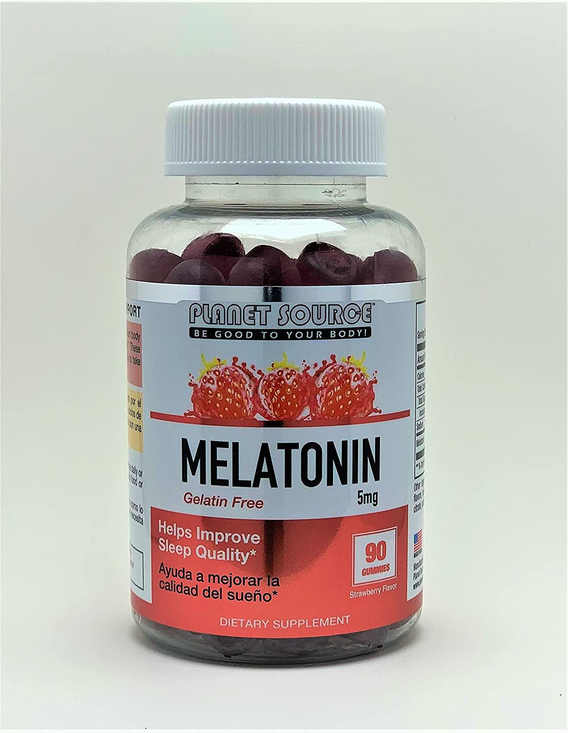 Planet Source Melatonin 5 mg 90 (Gelatin Free) Fast Dissolve Gummies, Helps You Fall Asleep Faster, Stay Asleep Longer, Easy to Take, Strengthen Immune System, Great Strawberry Flavor,