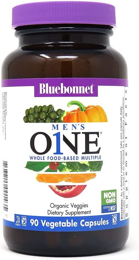 Bluebonnet Nutrition Men’s One Vegetable Capsule, Whole Food Multiple, K2, Organic, Energy, Vitality, Non-GMO, Gluten, Soy & Milk Free, Kosher, 3 Month Supply, 90 Count