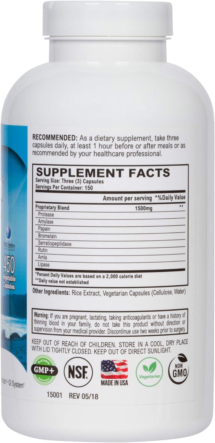 VITÄLZYM Original Proteolytic Systemic Digestive Enzyme Formula Serrapeptase Source | Immune and Joint Support Increase Blood Flow Cardio Function | Healthy Men Women (450 Capsules)