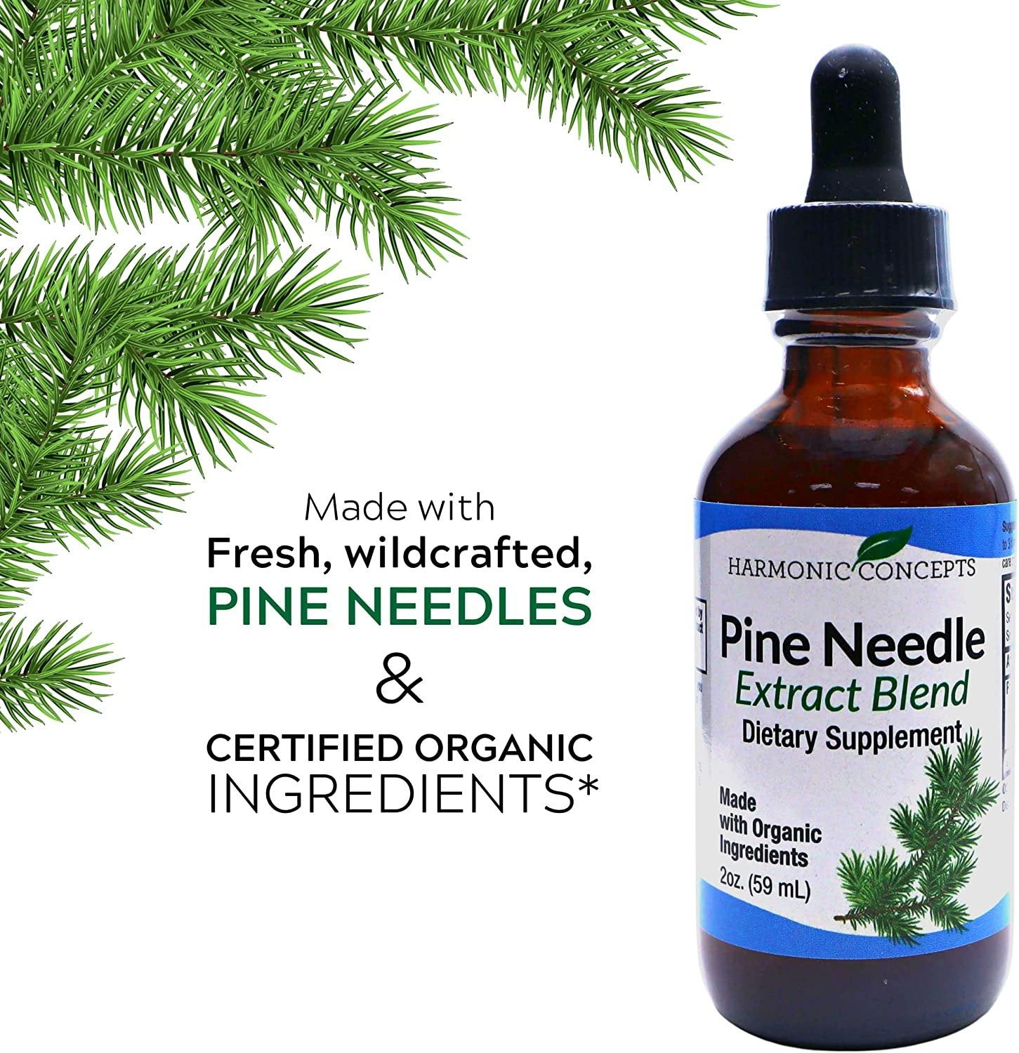 Harmonic Concepts Pine Needle Extract Blend - Organic Liquid Dietary Supplement - Vitamin A and Vitamin C - Immune Support Supplement - 2 Oz with Worldwide Nutrition Multi Purpose Key Chain